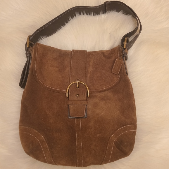 Coach Handbags - Coach Brown Suede Shoulder Bag